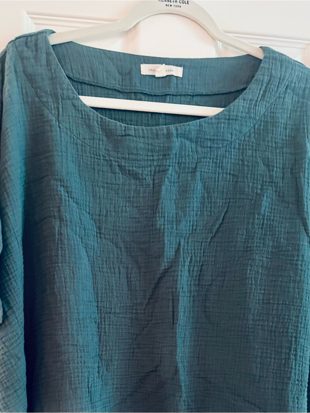 Grade and Gather Sage green Crinkled Cotton Blend Scoop-Neck Top
